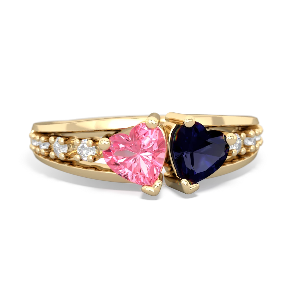 Lab Pink Sapphire Heart To Heart 14K Yellow Gold ring R3342