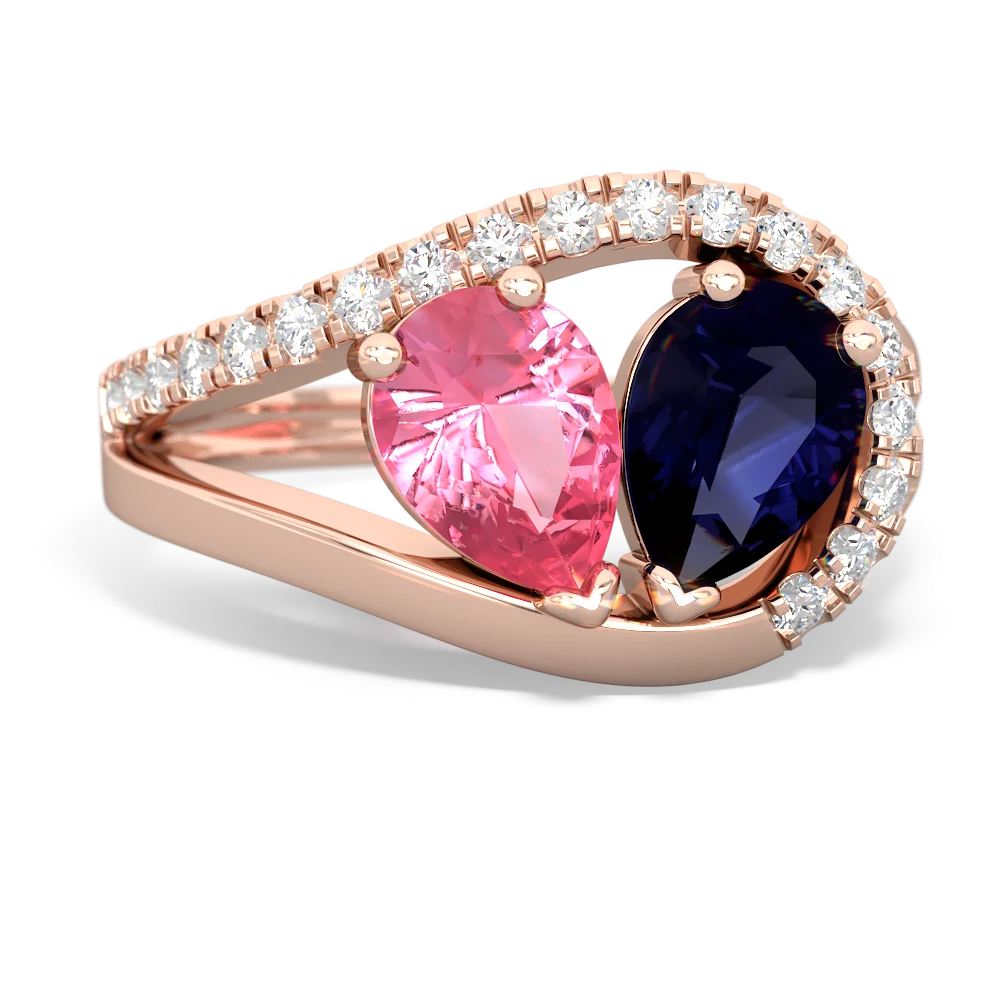 Lab Pink Sapphire Nestled Heart Keepsake 14K Rose Gold ring R5650