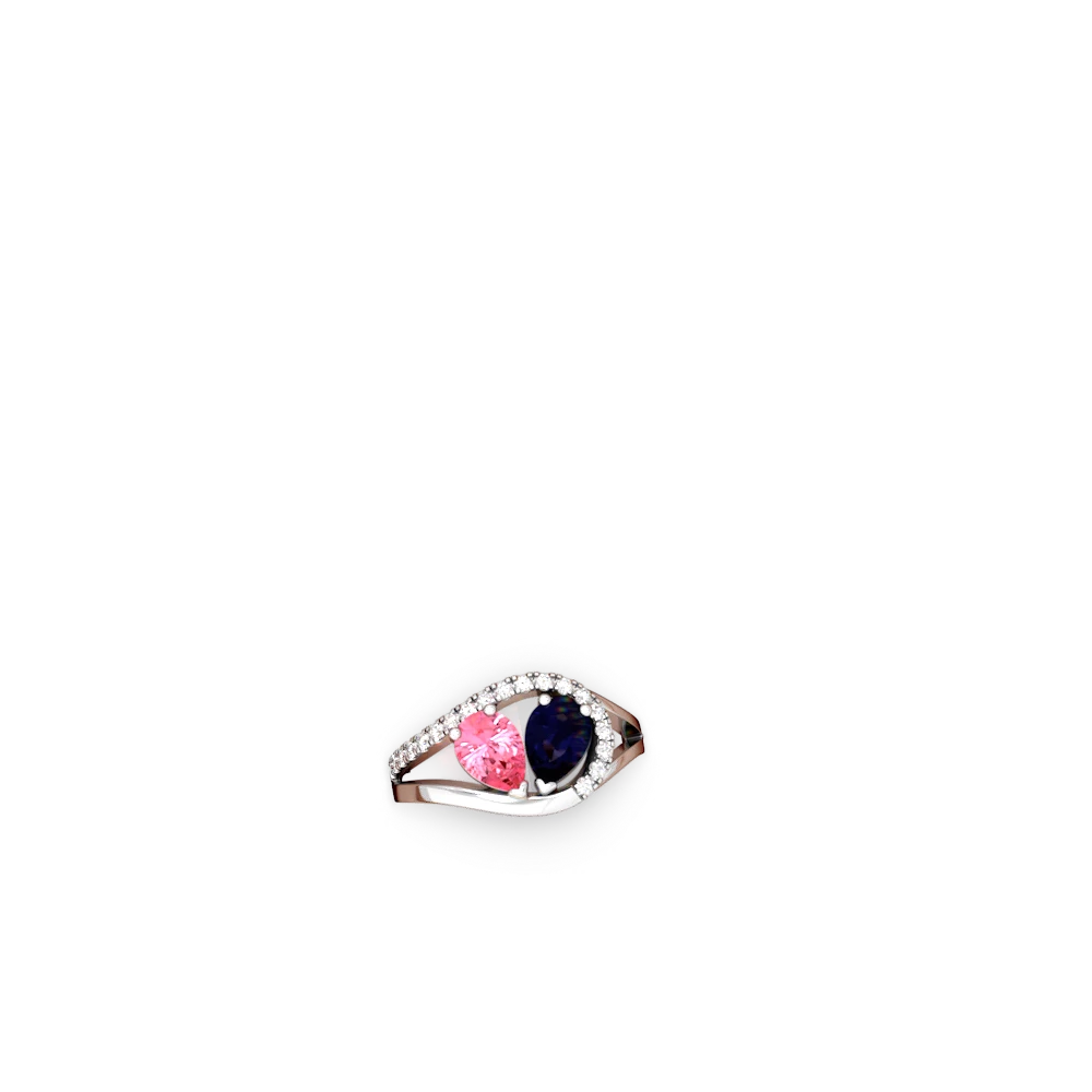 Lab Pink Sapphire Nestled Heart Keepsake 14K White Gold ring R5650