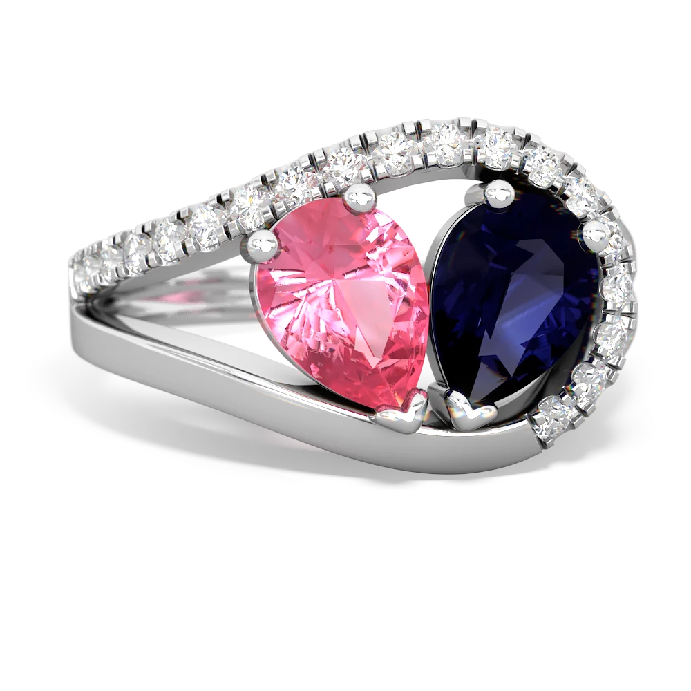 Lab Pink Sapphire Nestled Heart Keepsake 14K White Gold ring R5650