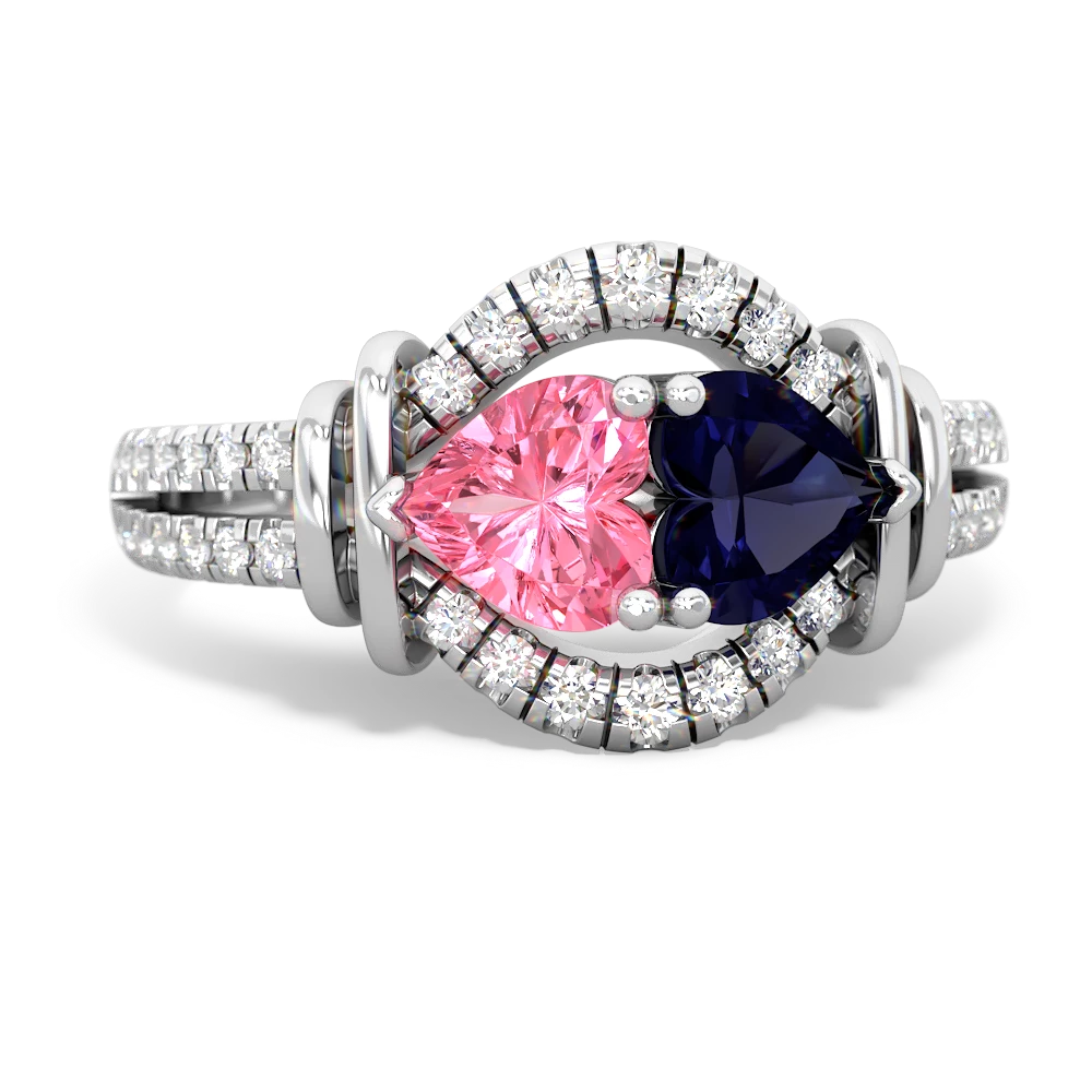 Lab Pink Sapphire Art-Deco Keepsake 14K White Gold ring R5630