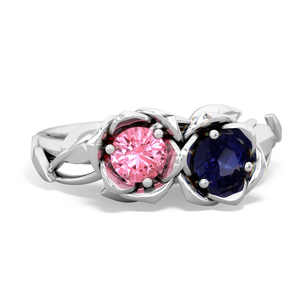 Lab Pink Sapphire Rose Garden 14K White Gold ring R5510