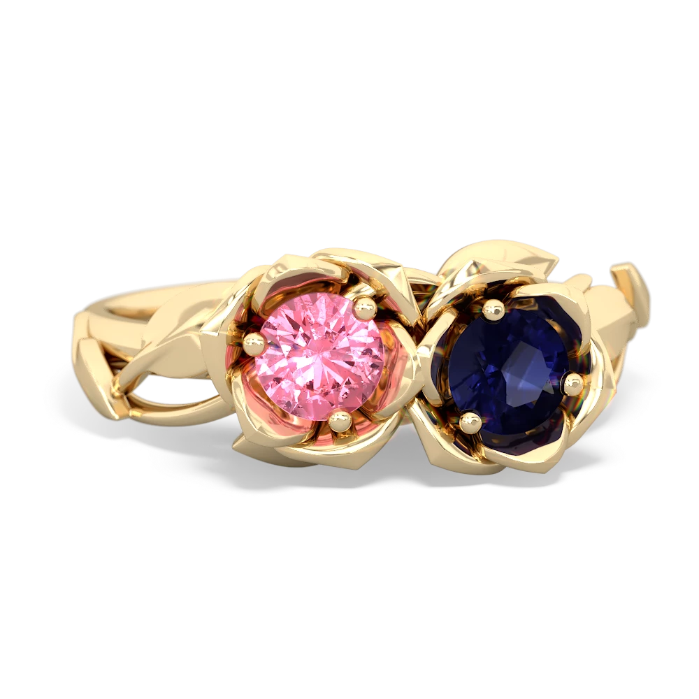 Lab Pink Sapphire Rose Garden 14K Yellow Gold ring R5510