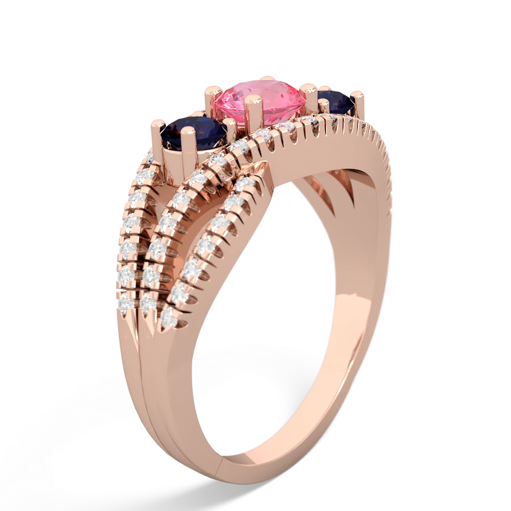 Lab Pink Sapphire Three Stone Aurora 14K Rose Gold ring R3080