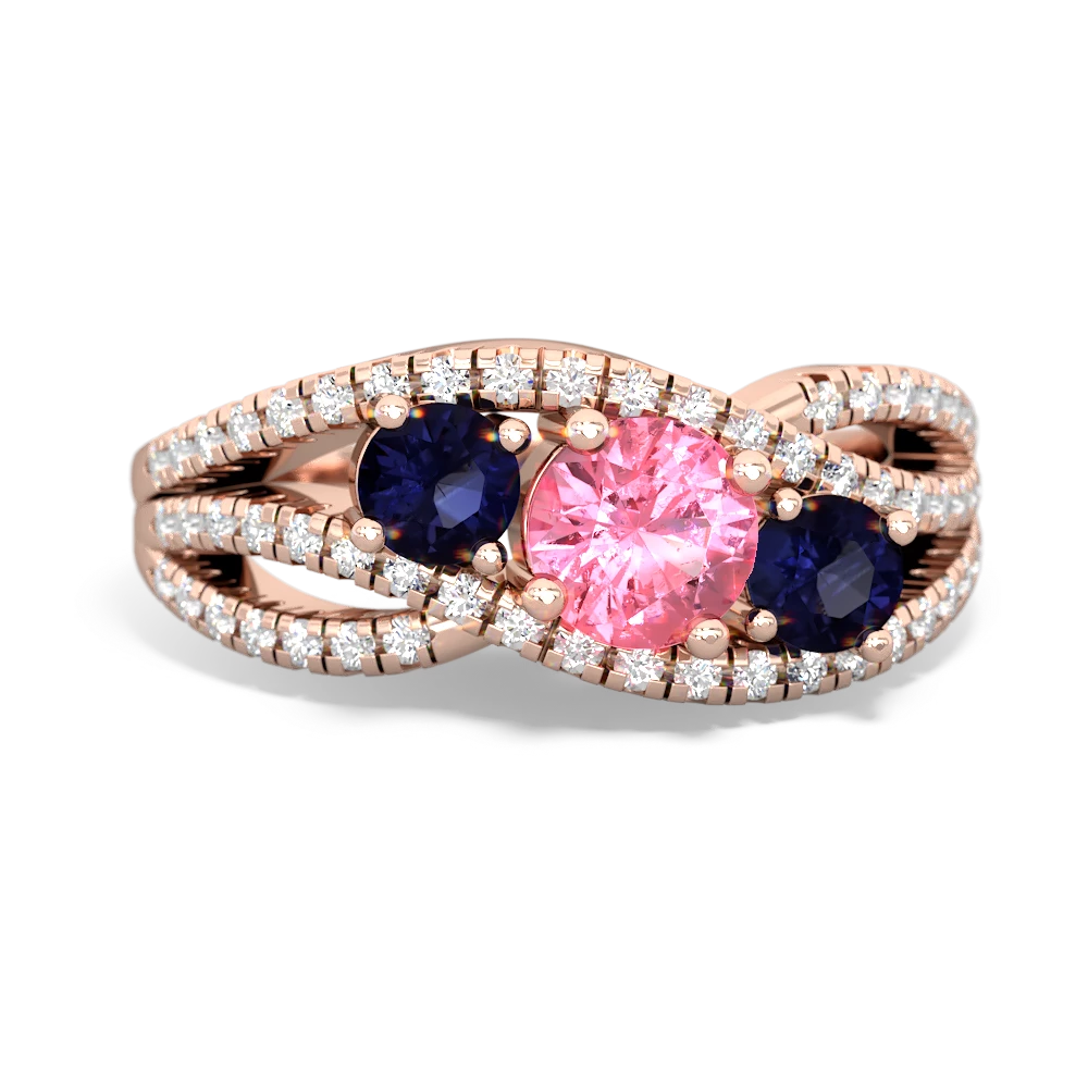 Lab Pink Sapphire Three Stone Aurora 14K Rose Gold ring R3080