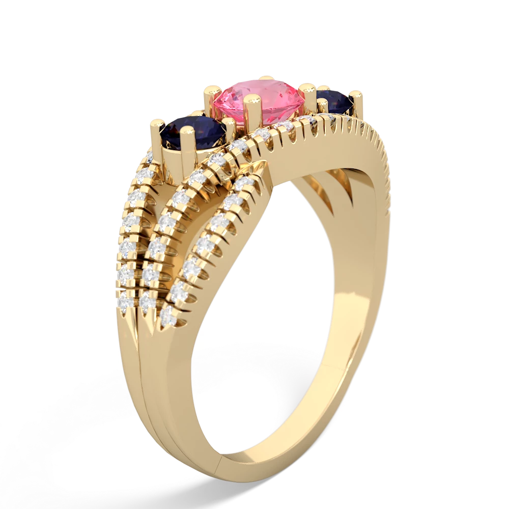 Lab Pink Sapphire Three Stone Aurora 14K Yellow Gold ring R3080