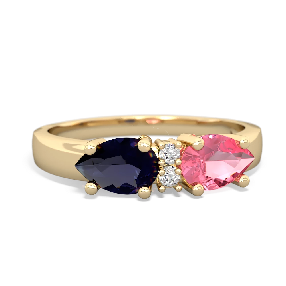 Lab Pink Sapphire Pear Bowtie 14K Yellow Gold ring R0865