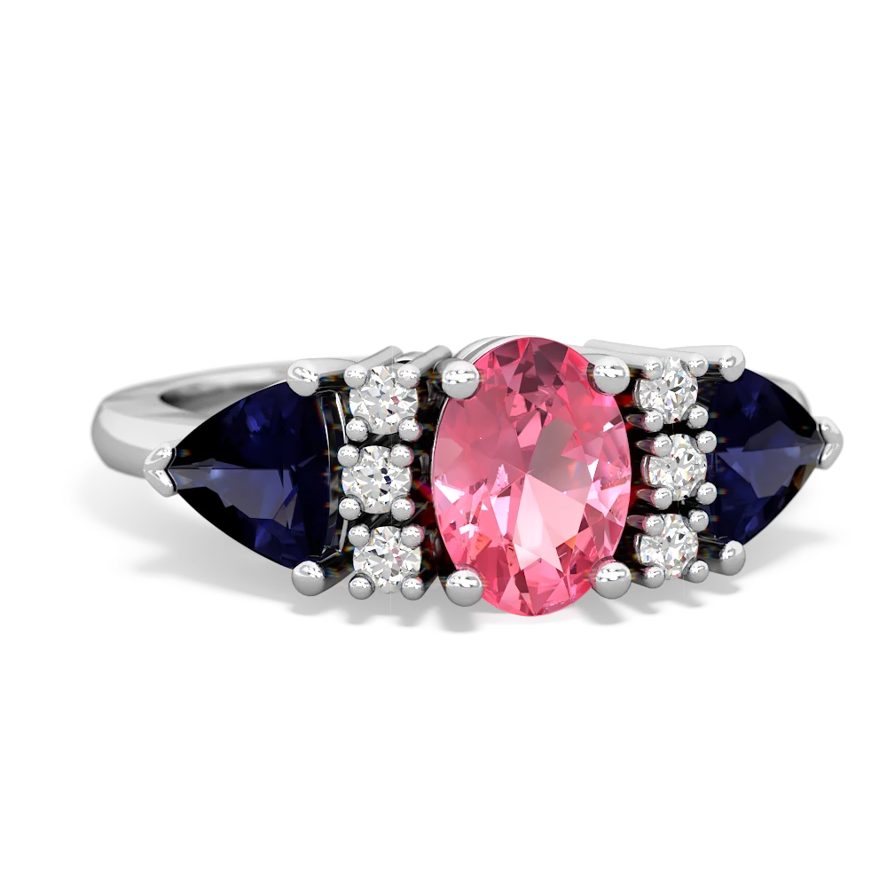 Lab Pink Sapphire Antique Style Three Stone 14K White Gold ring R2186