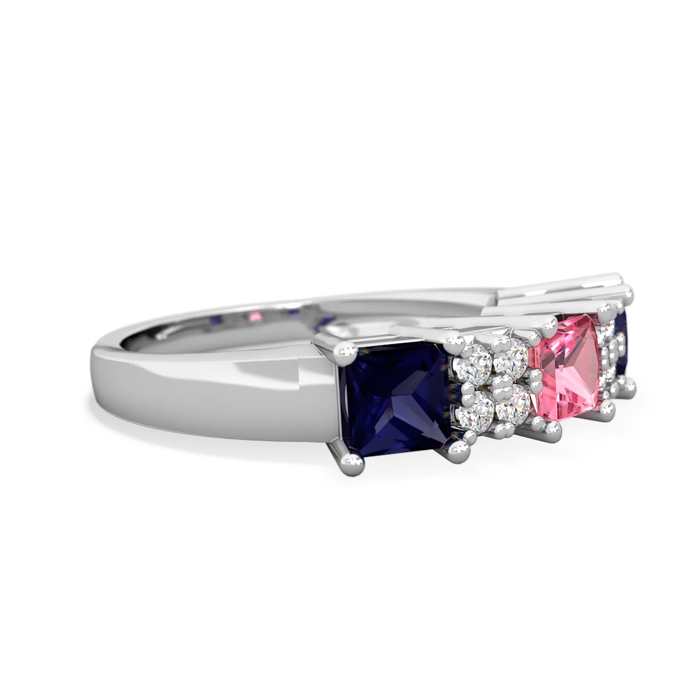 Lab Pink Sapphire Three Stone Diamond Cluster 14K White Gold ring R2592