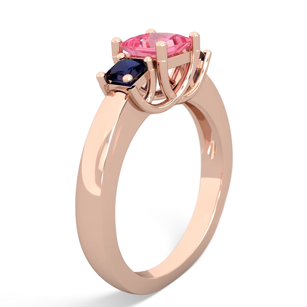 Lab Pink Sapphire Three Stone Trellis 14K Rose Gold ring R4015