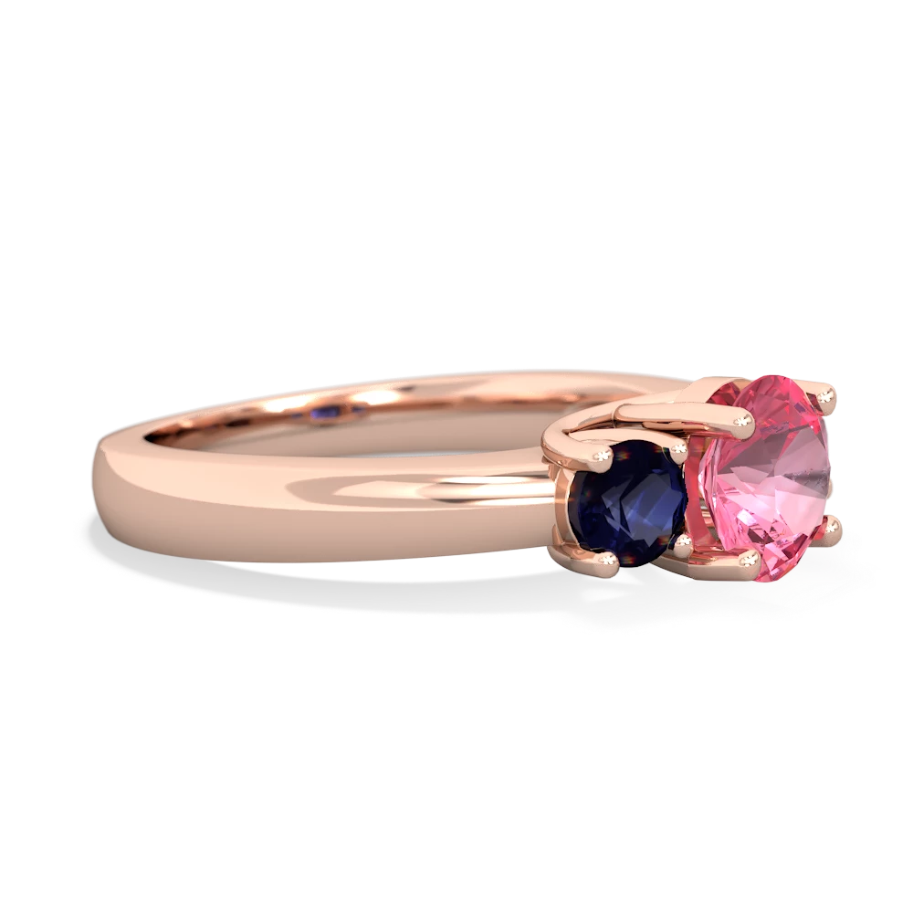 Lab Pink Sapphire Three Stone Round Trellis 14K Rose Gold ring R4018