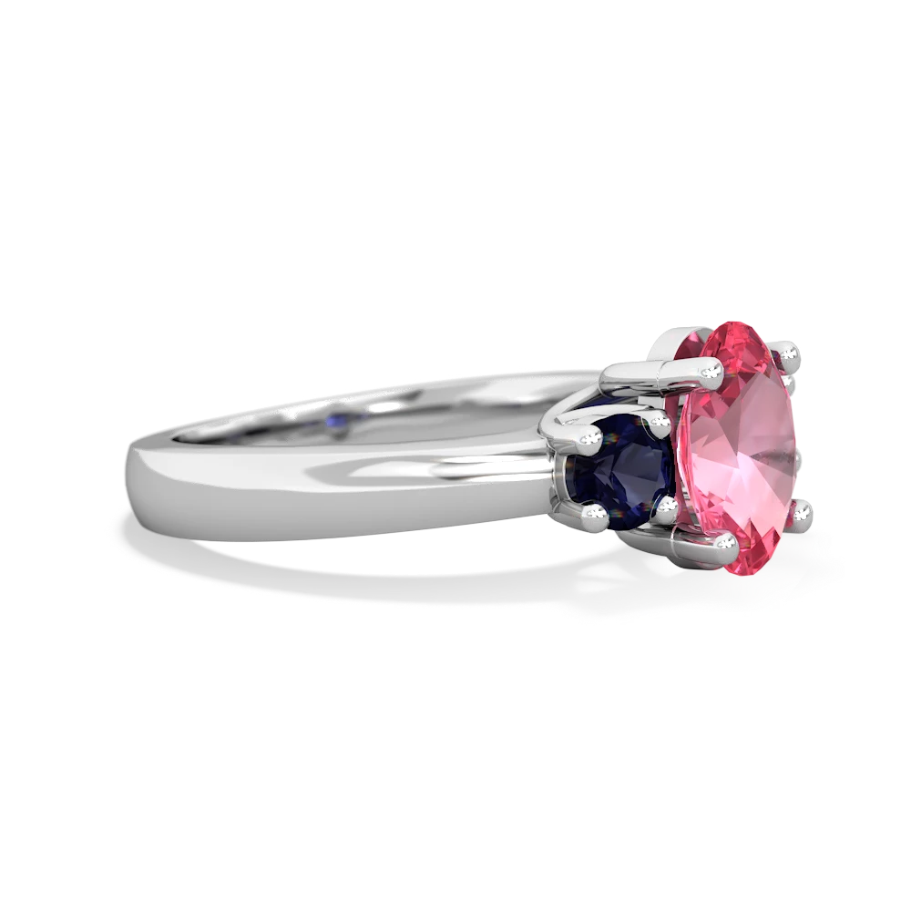 Lab Pink Sapphire Three Stone Oval Trellis 14K White Gold ring R4024