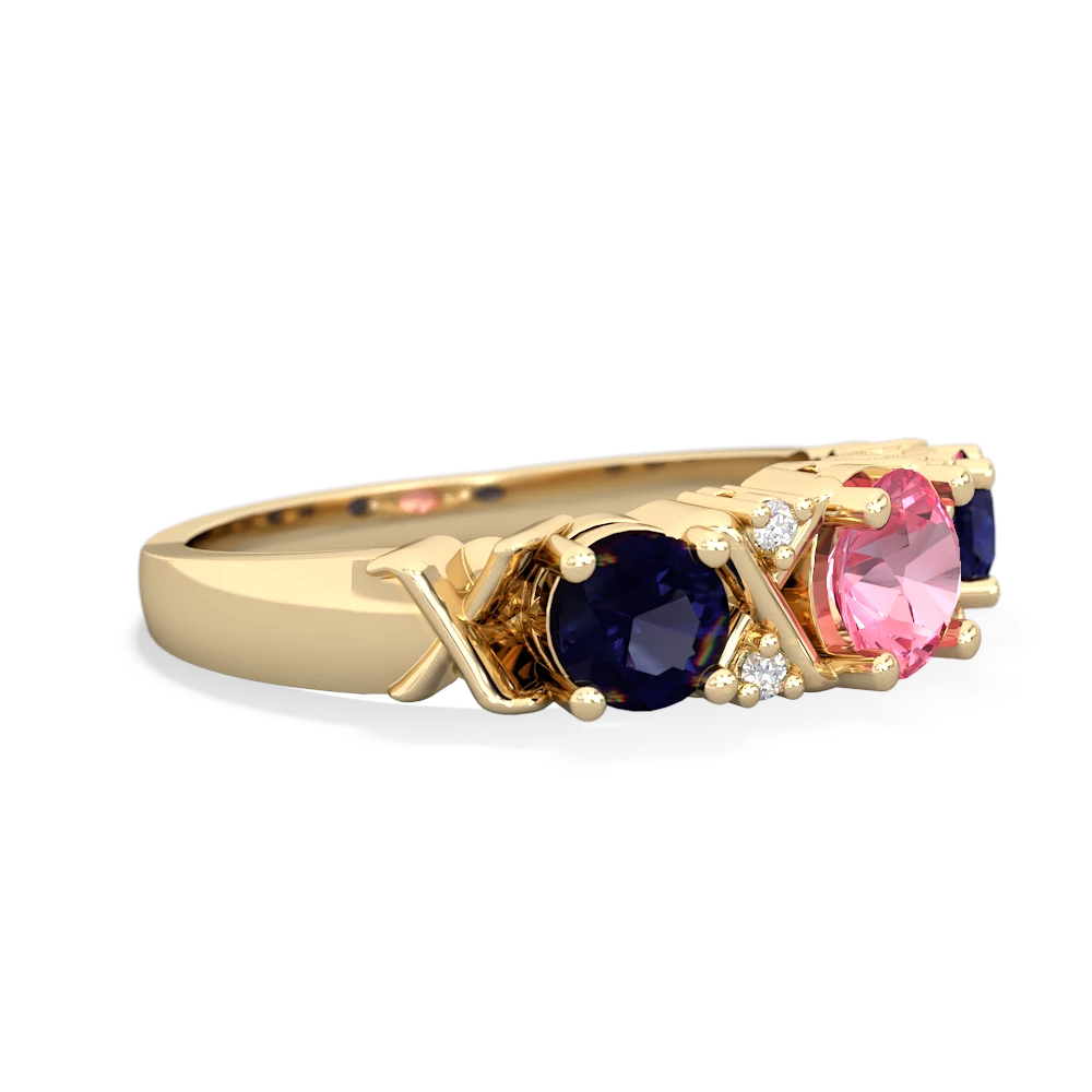 Lab Pink Sapphire Hugs And Kisses 14K Yellow Gold ring R5016