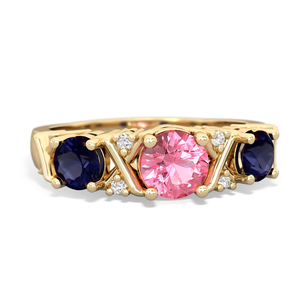 Lab Pink Sapphire Hugs And Kisses 14K Yellow Gold ring R5016