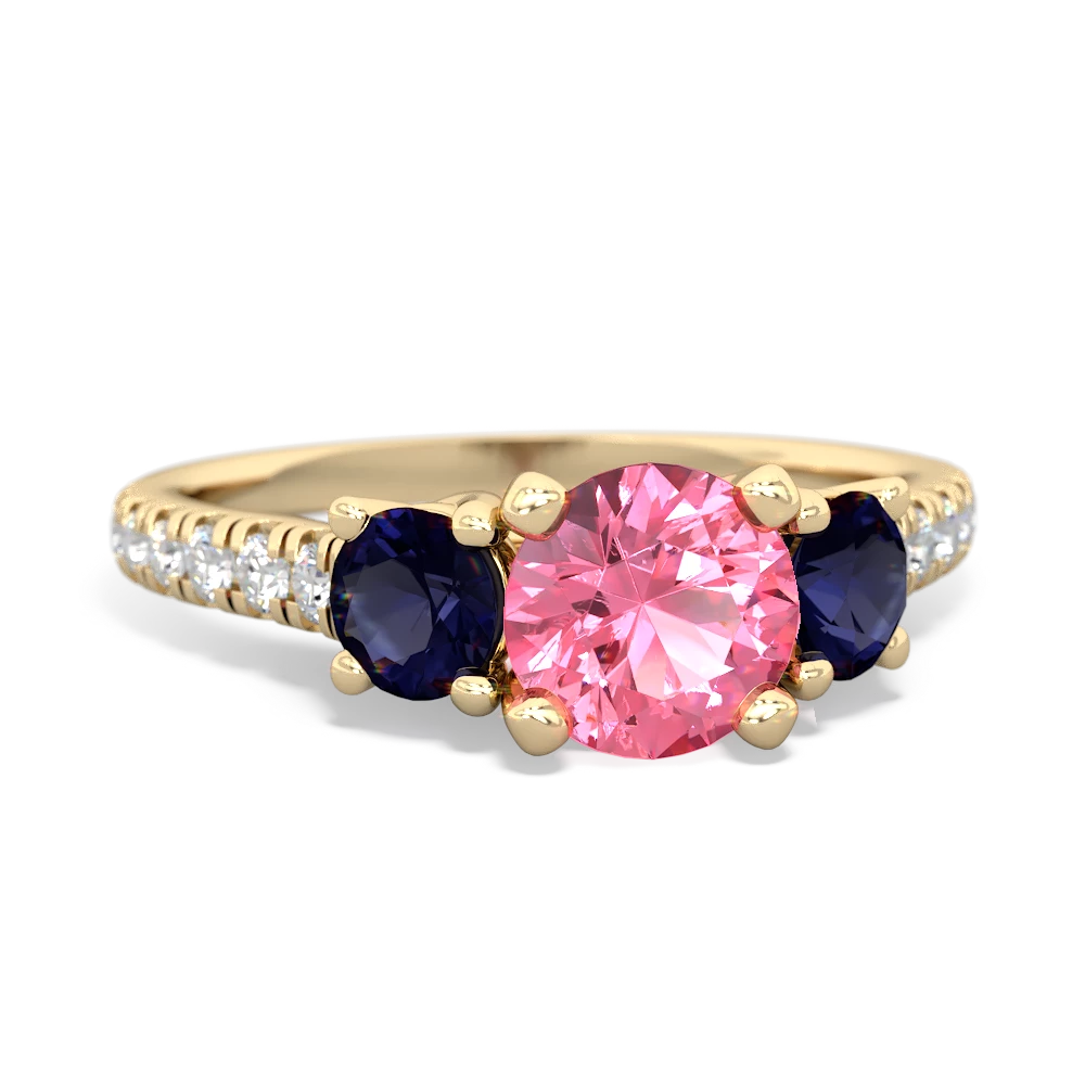 Lab Pink Sapphire Pave Trellis 14K Yellow Gold ring R5500