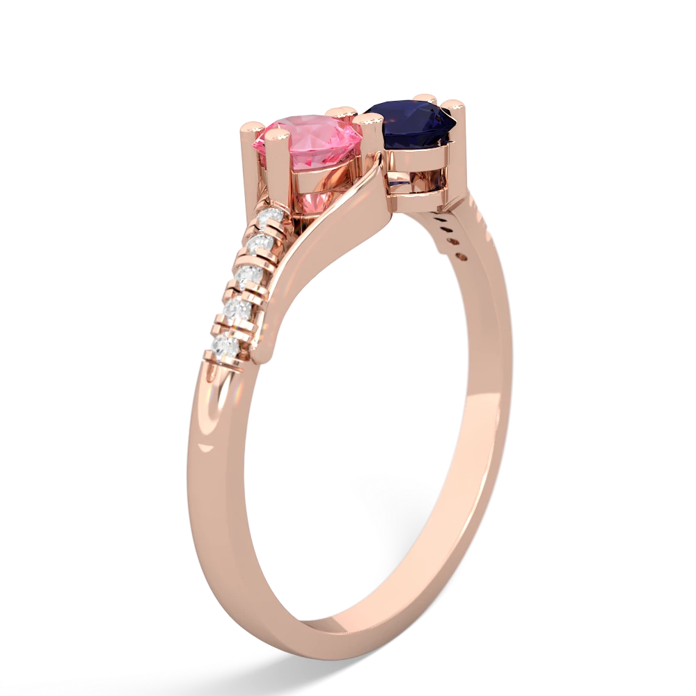 Lab Pink Sapphire Infinity Pave Two Stone 14K Rose Gold ring R5285