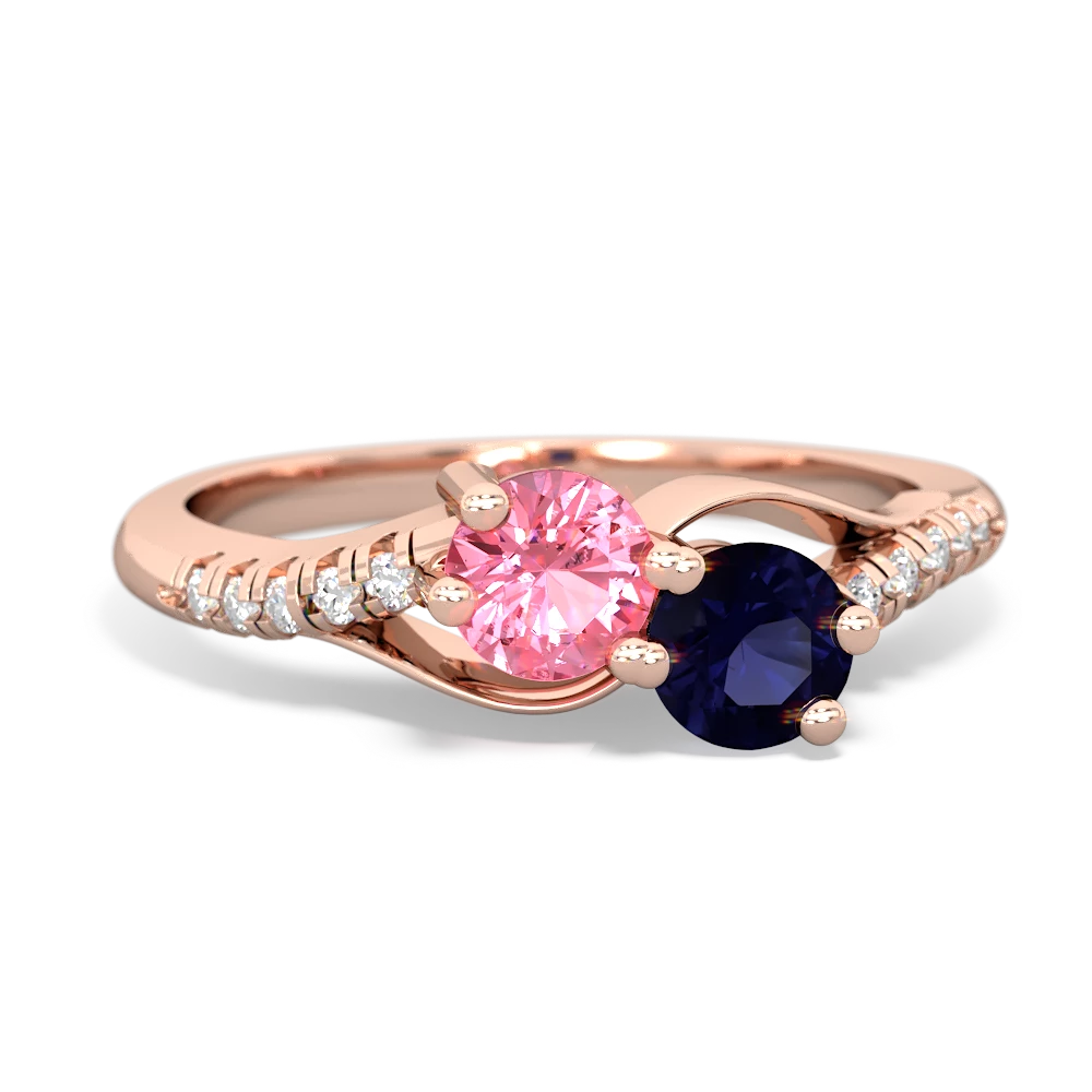 Lab Pink Sapphire Infinity Pave Two Stone 14K Rose Gold ring R5285