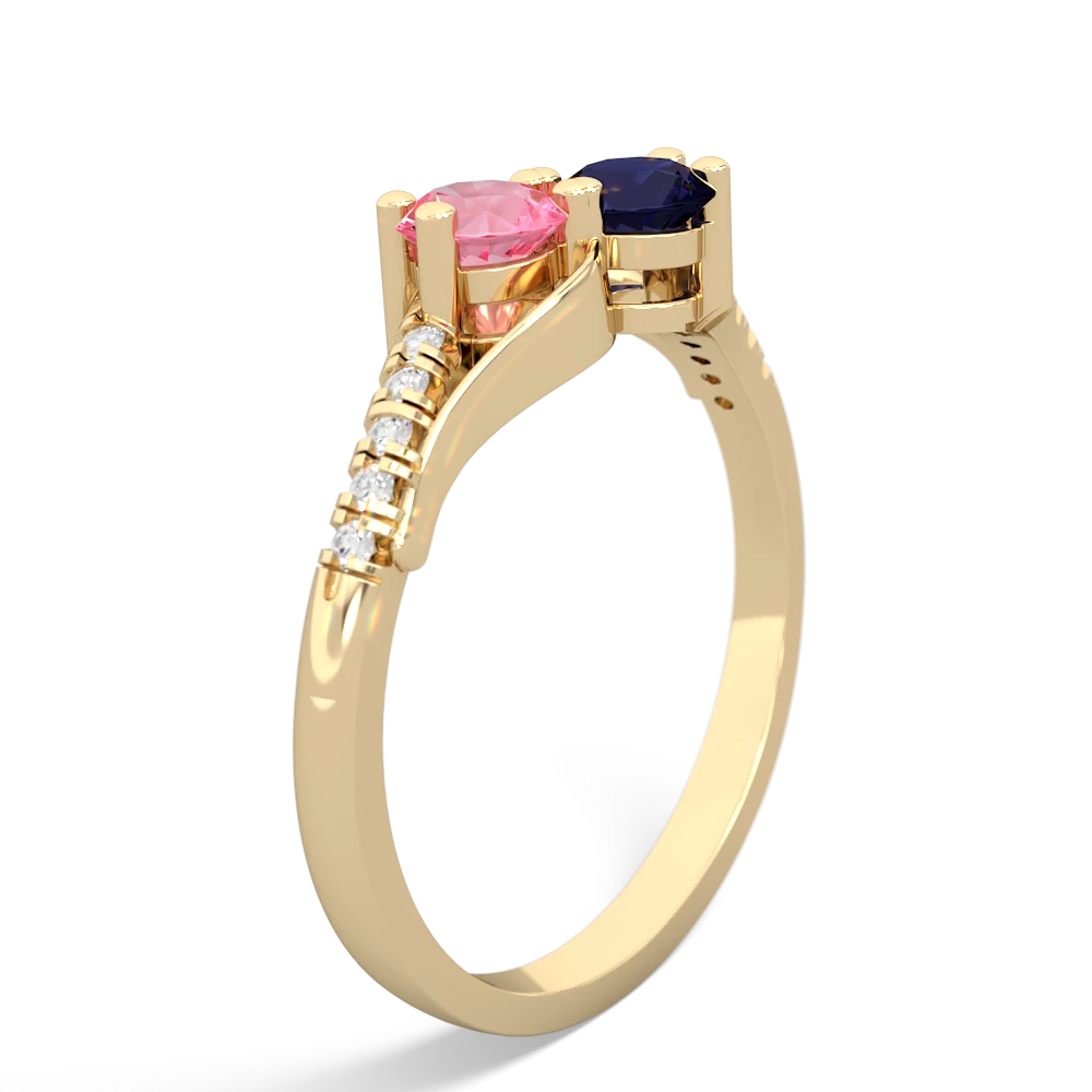 Lab Pink Sapphire Infinity Pave Two Stone 14K Yellow Gold ring R5285