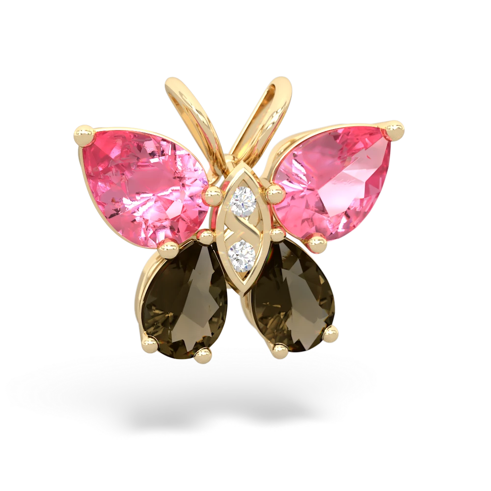 Lab Pink Sapphire Butterfly 14K Yellow Gold pendant P2215