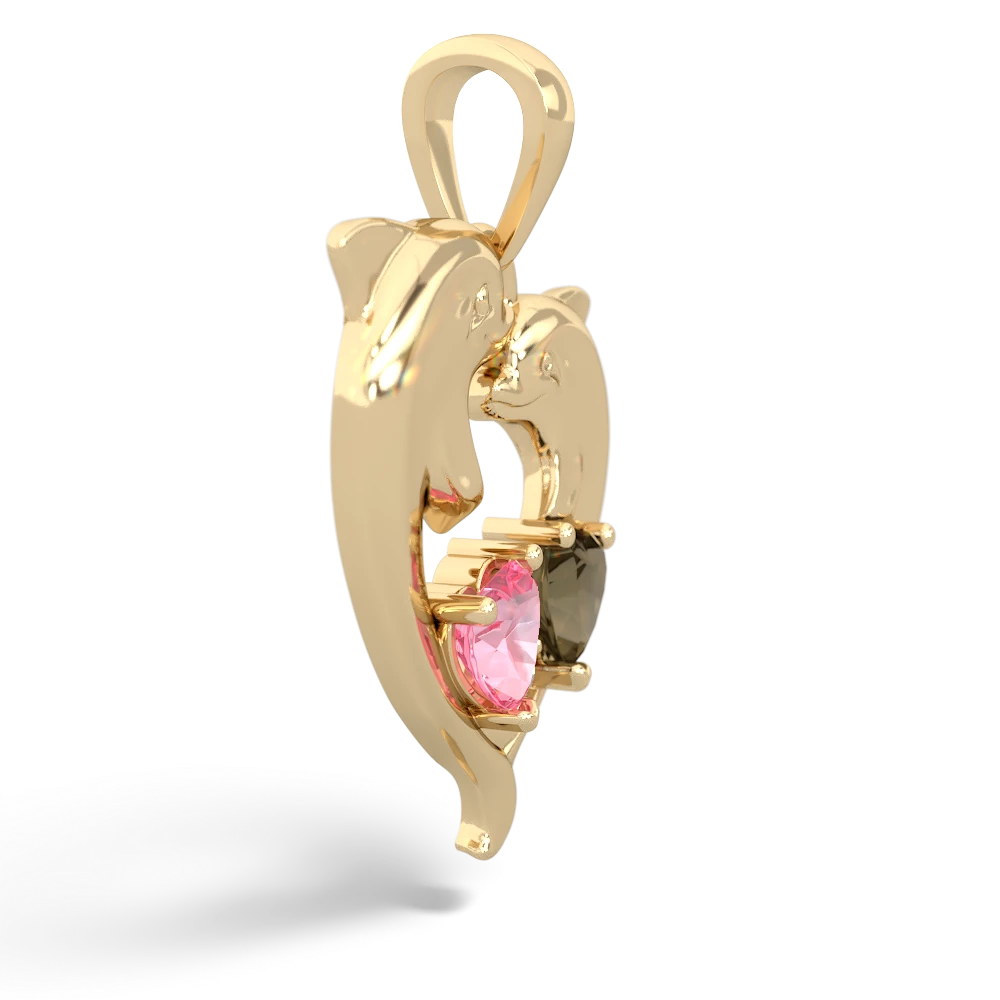 Lab Pink Sapphire Dolphin Heart 14K Yellow Gold pendant P5820