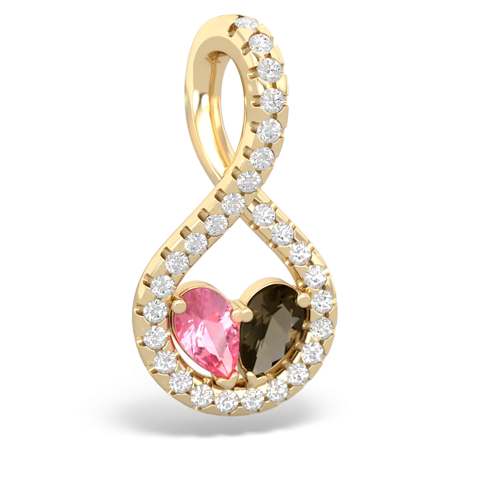 Lab Pink Sapphire Pave Twist 'One Heart' 14K Yellow Gold pendant P5360