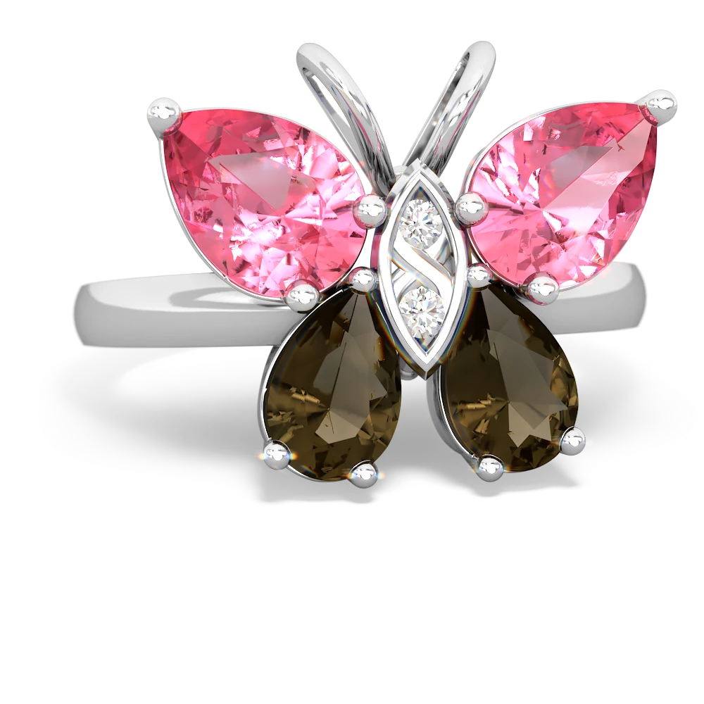 Lab Pink Sapphire Butterfly 14K White Gold ring R2215