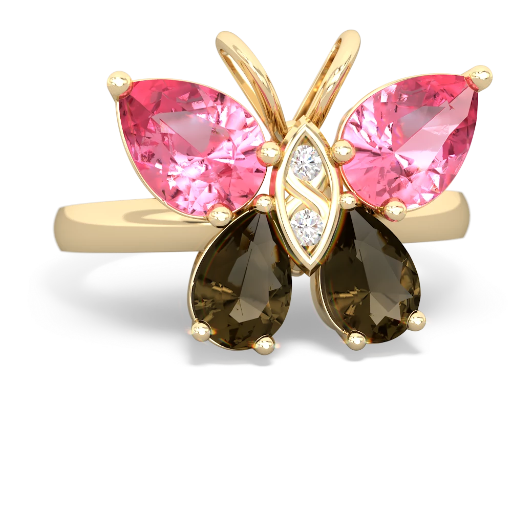 Lab Pink Sapphire Butterfly 14K Yellow Gold ring R2215