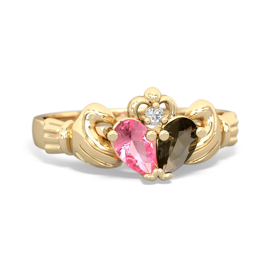 Lab Pink Sapphire 'Our Heart' Claddagh 14K Yellow Gold ring R2388