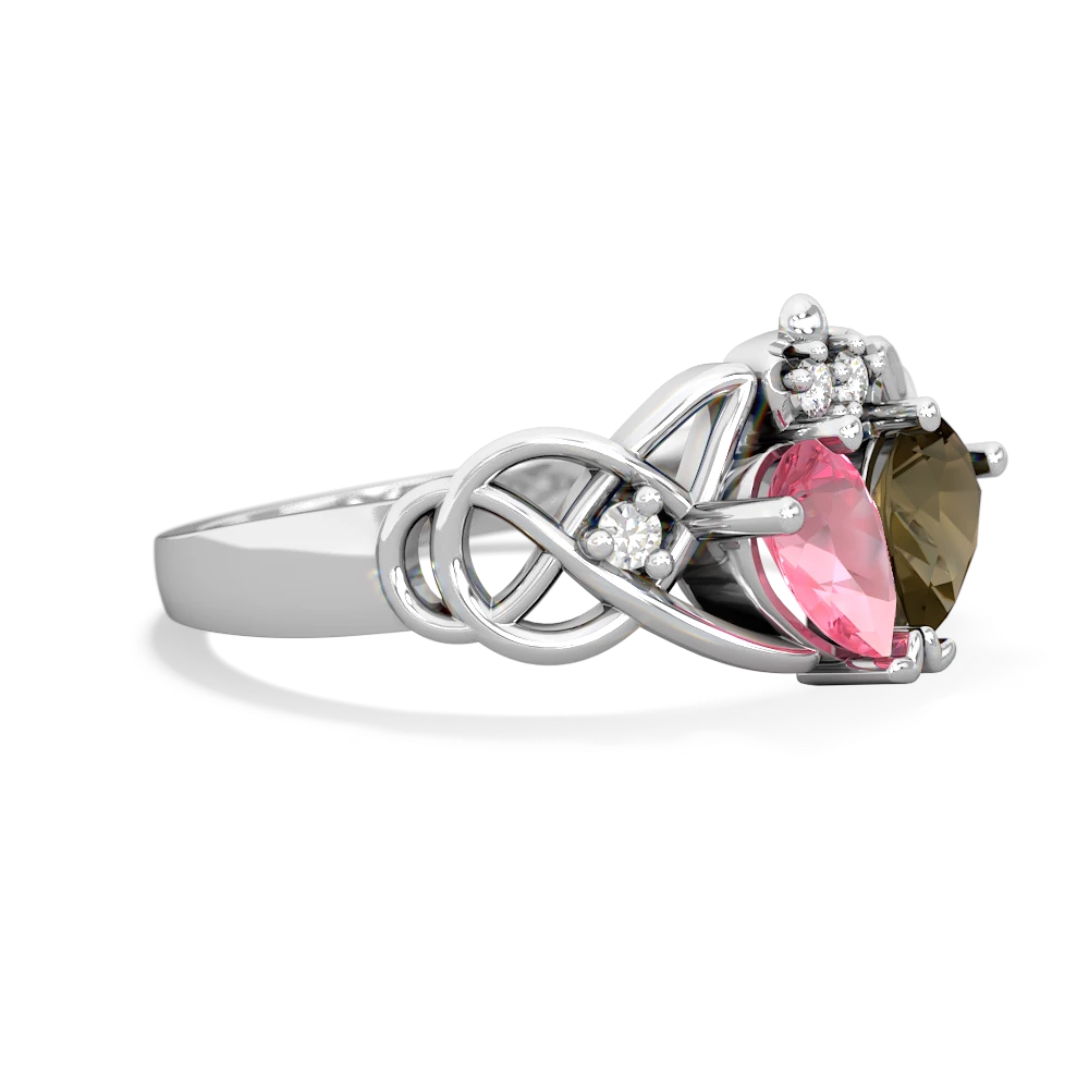 Lab Pink Sapphire 'One Heart' Celtic Knot Claddagh 14K White Gold ring R5322