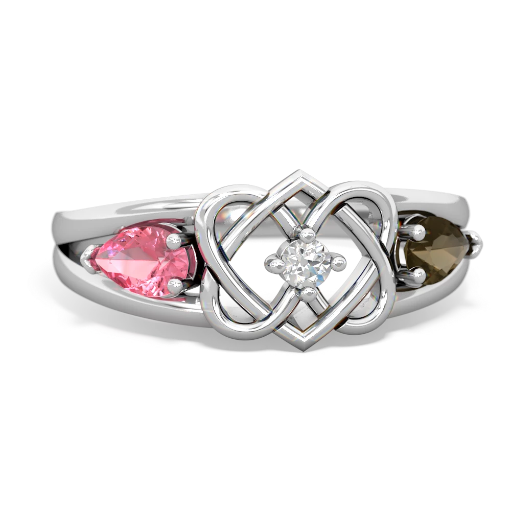 Lab Pink Sapphire Hearts Intertwined 14K White Gold ring R5880