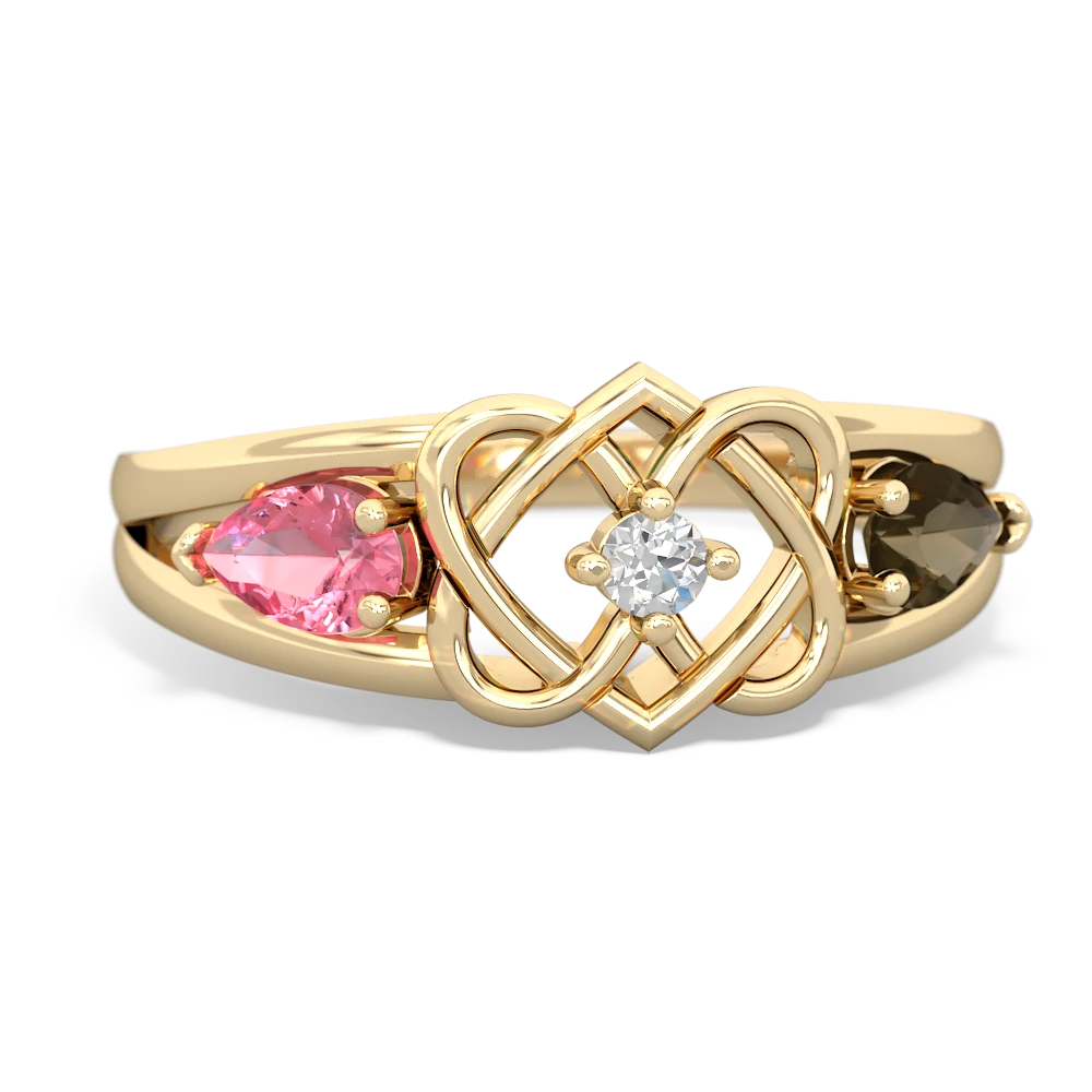 Lab Pink Sapphire Hearts Intertwined 14K Yellow Gold ring R5880