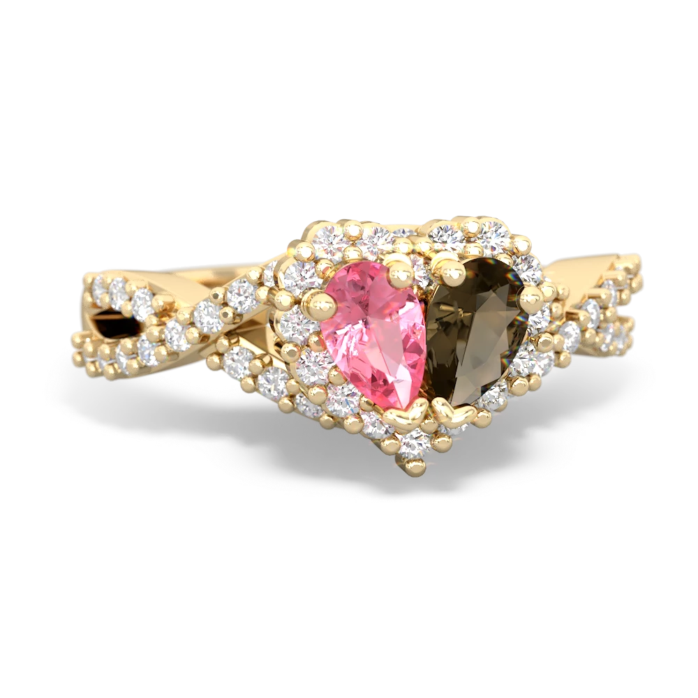 Lab Pink Sapphire Diamond Twist 'One Heart' 14K Yellow Gold ring R2640HRT