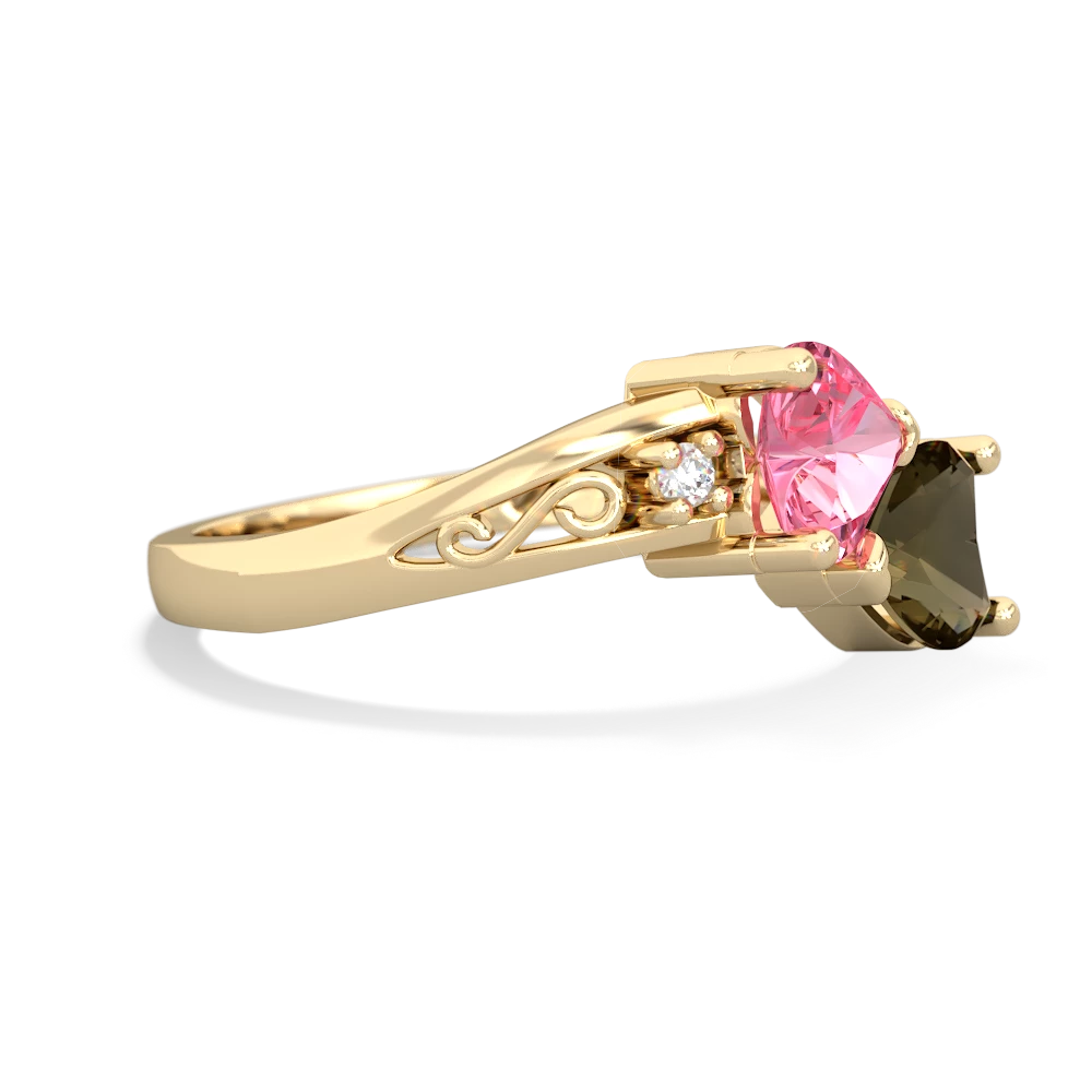 Lab Pink Sapphire Snuggling Hearts 14K Yellow Gold ring R2178