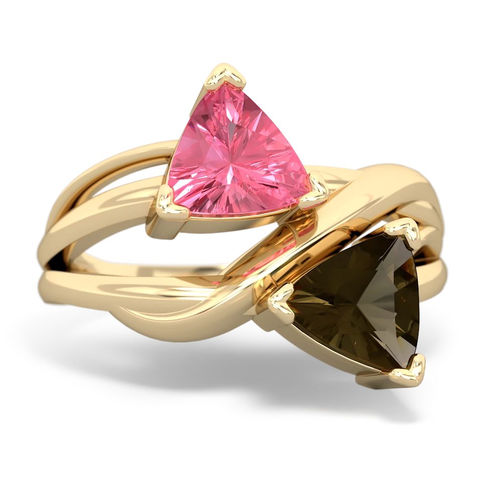 Lab Pink Sapphire Split Band Swirl 14K Yellow Gold ring R2341