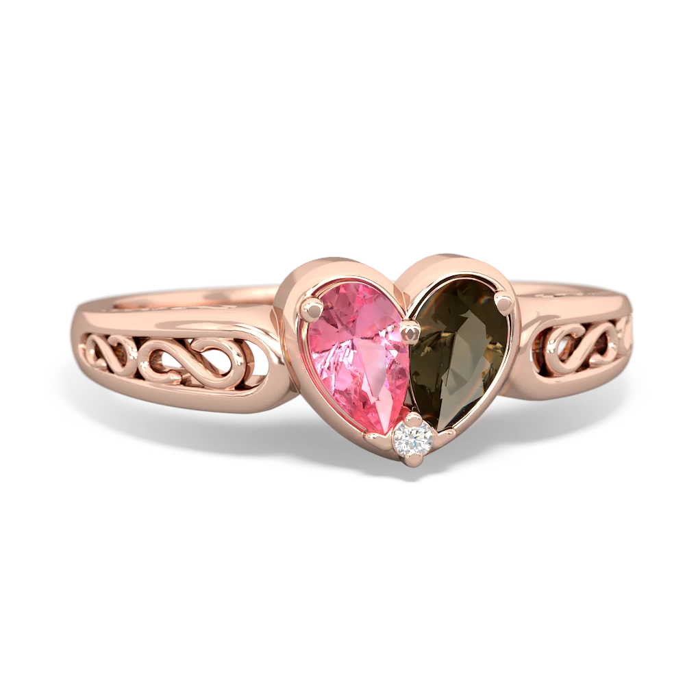 Lab Pink Sapphire Filligree 'One Heart' 14K Rose Gold ring R5070