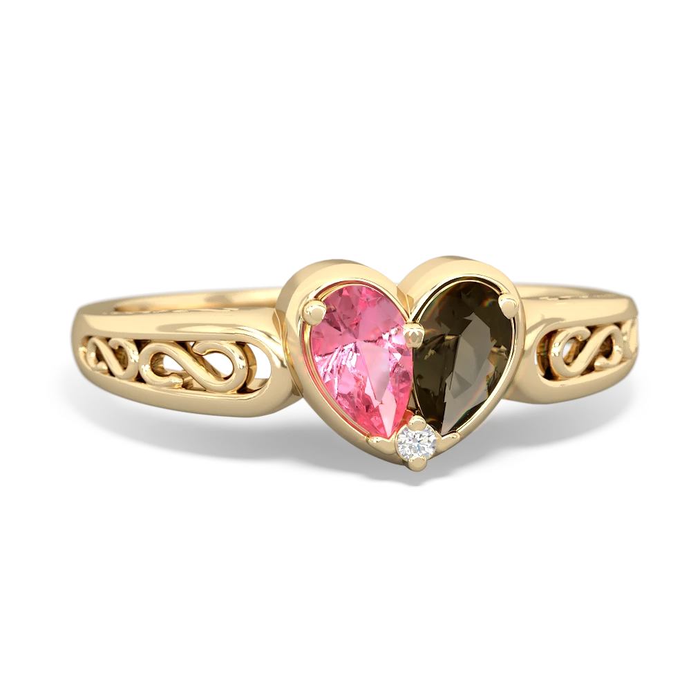 Lab Pink Sapphire Filligree 'One Heart' 14K Yellow Gold ring R5070