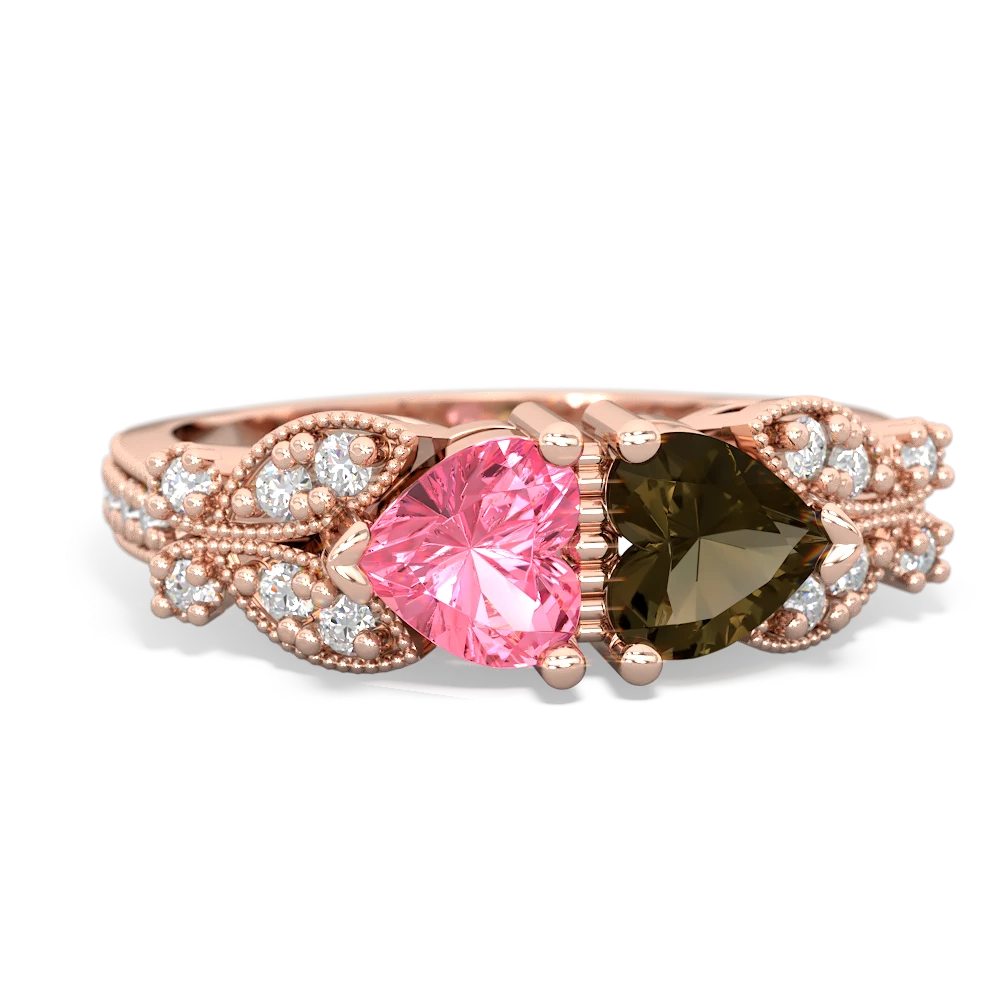 Lab Pink Sapphire Diamond Butterflies 14K Rose Gold ring R5601