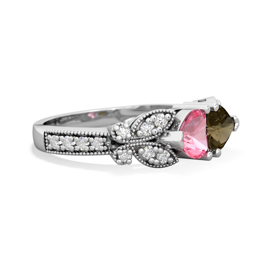 Lab Pink Sapphire Diamond Butterflies 14K White Gold ring R5601