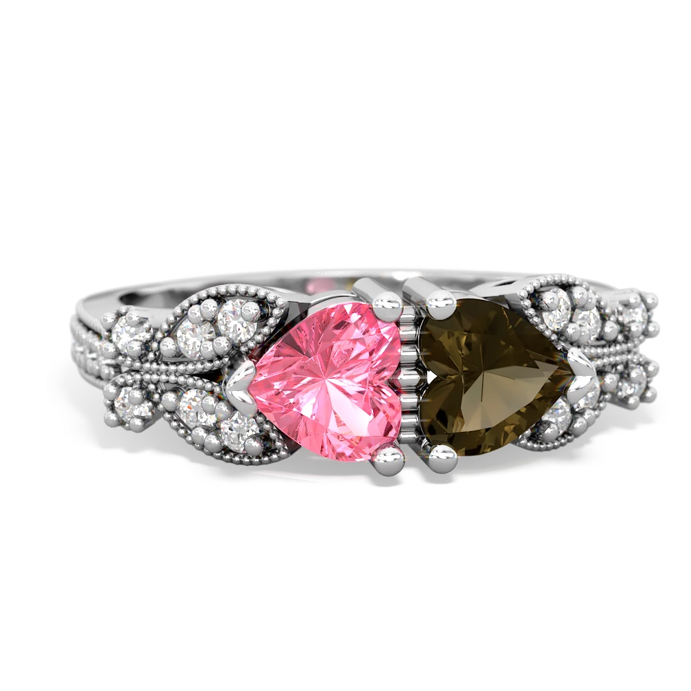 Lab Pink Sapphire Diamond Butterflies 14K White Gold ring R5601