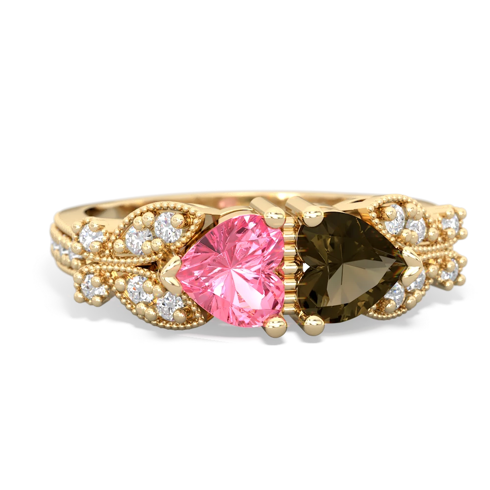 Lab Pink Sapphire Diamond Butterflies 14K Yellow Gold ring R5601