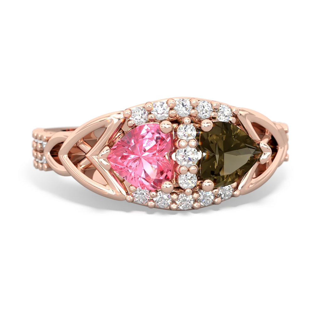Lab Pink Sapphire Sparkling Celtic Knot 14K Rose Gold ring R2645
