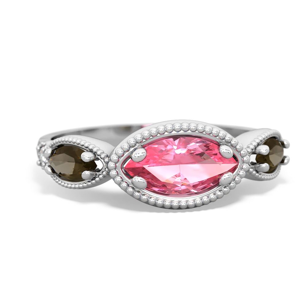 Lab Pink Sapphire Milgrain Marquise 14K White Gold ring R5700