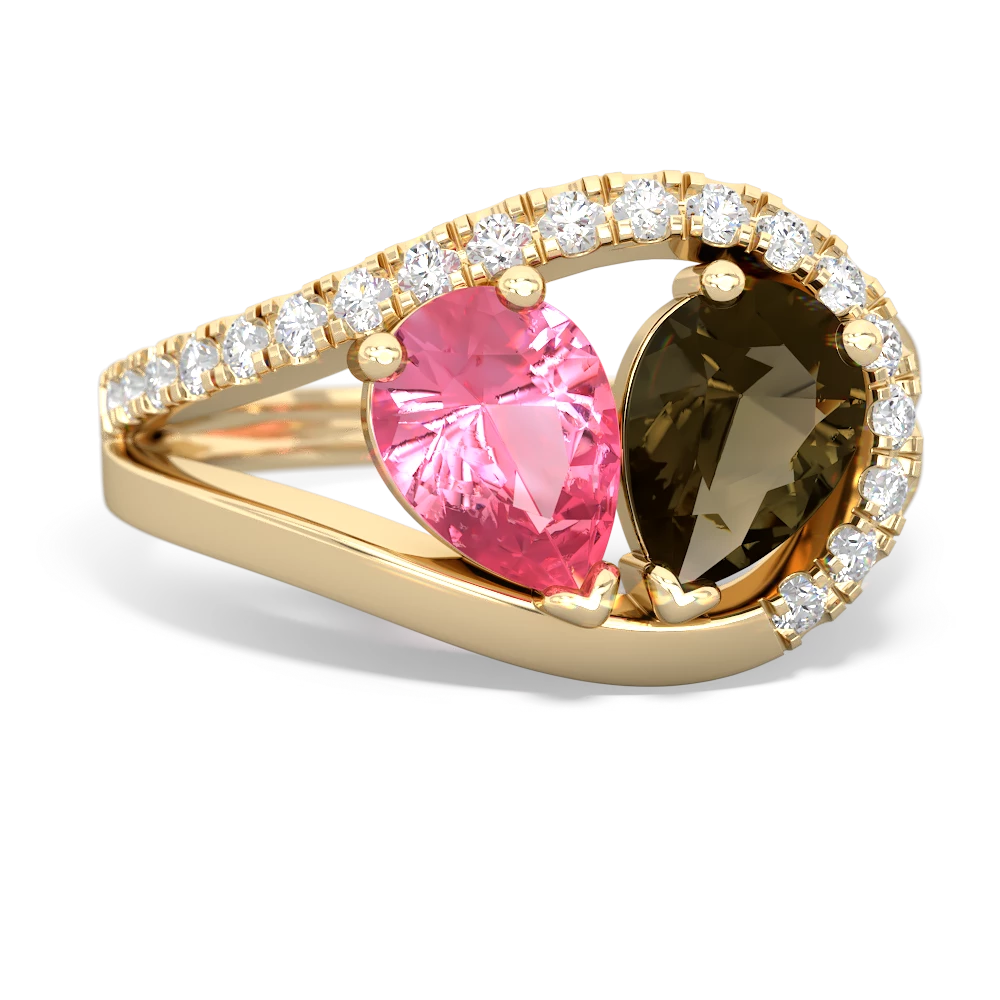 Lab Pink Sapphire Nestled Heart Keepsake 14K Yellow Gold ring R5650