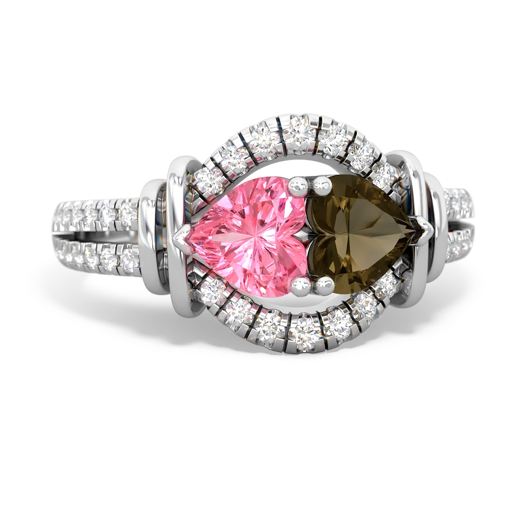 Lab Pink Sapphire Art-Deco Keepsake 14K White Gold ring R5630