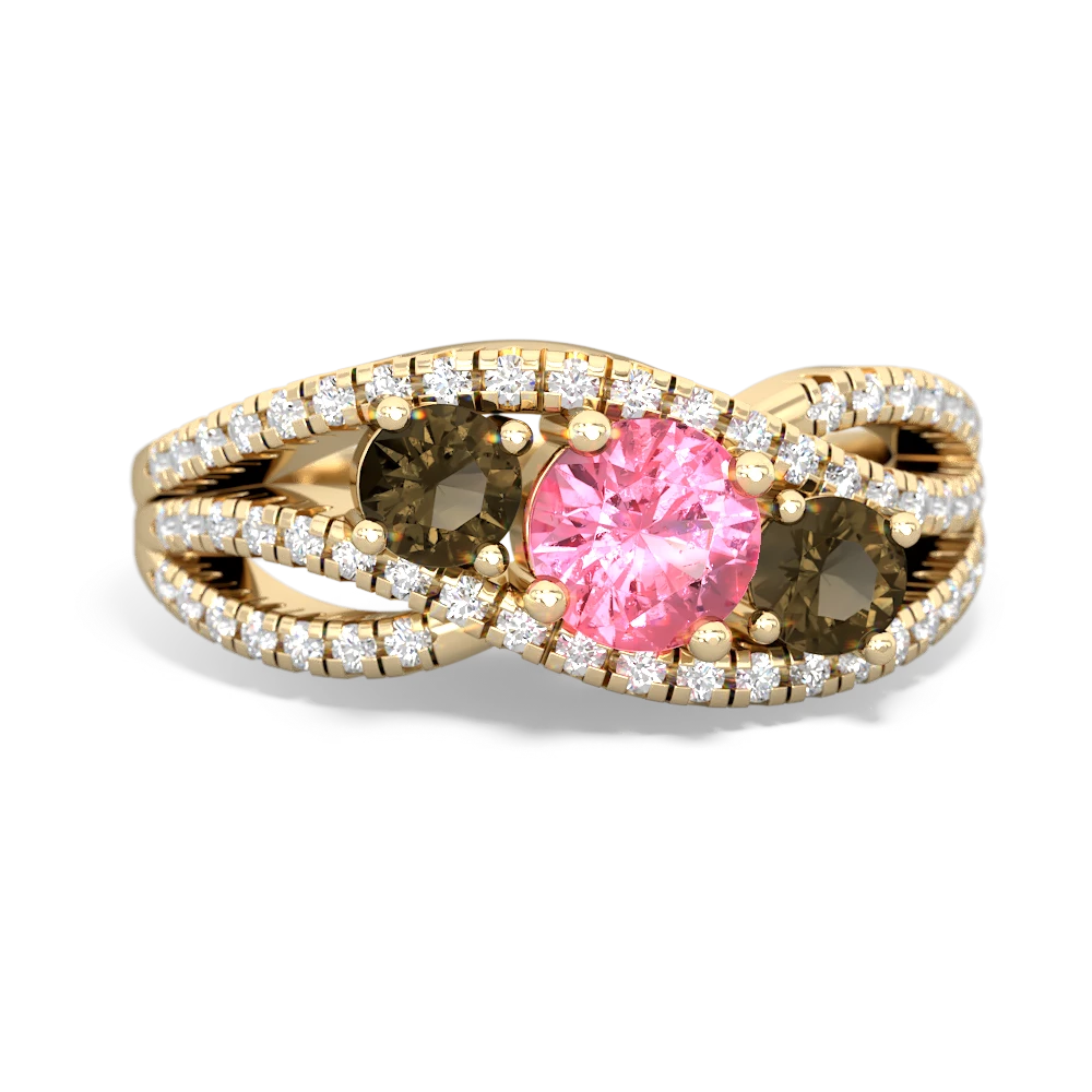 Lab Pink Sapphire Three Stone Aurora 14K Yellow Gold ring R3080