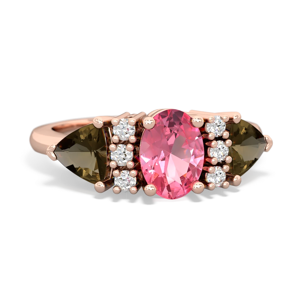 Lab Pink Sapphire Antique Style Three Stone 14K Rose Gold ring R2186