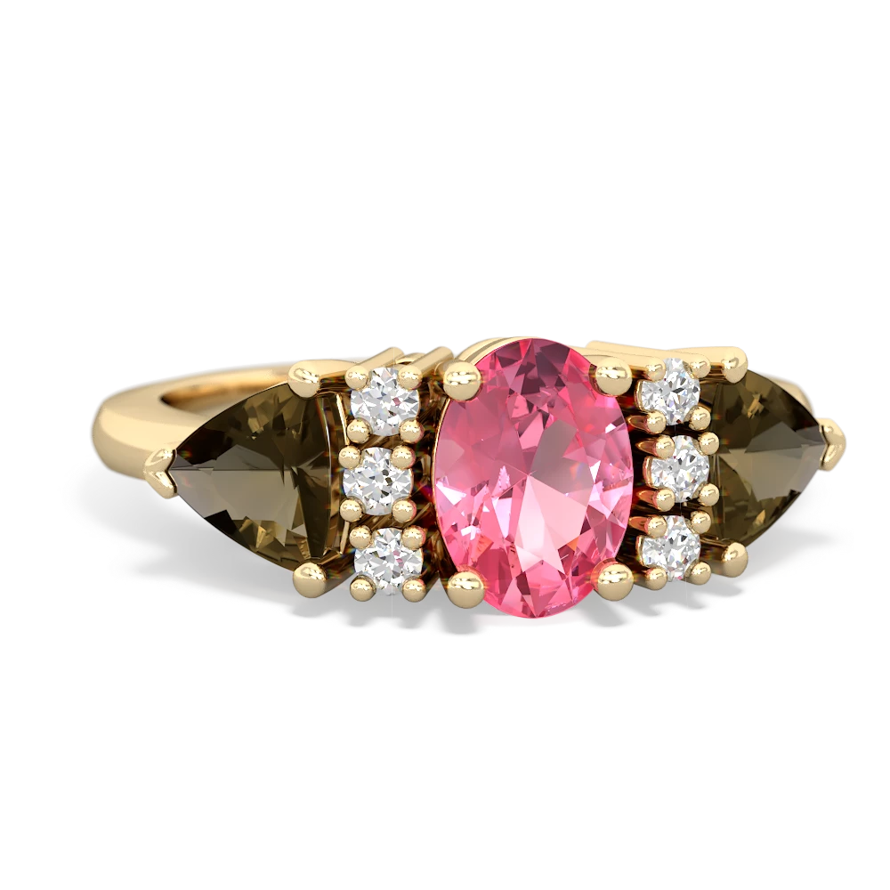 Lab Pink Sapphire Antique Style Three Stone 14K Yellow Gold ring R2186