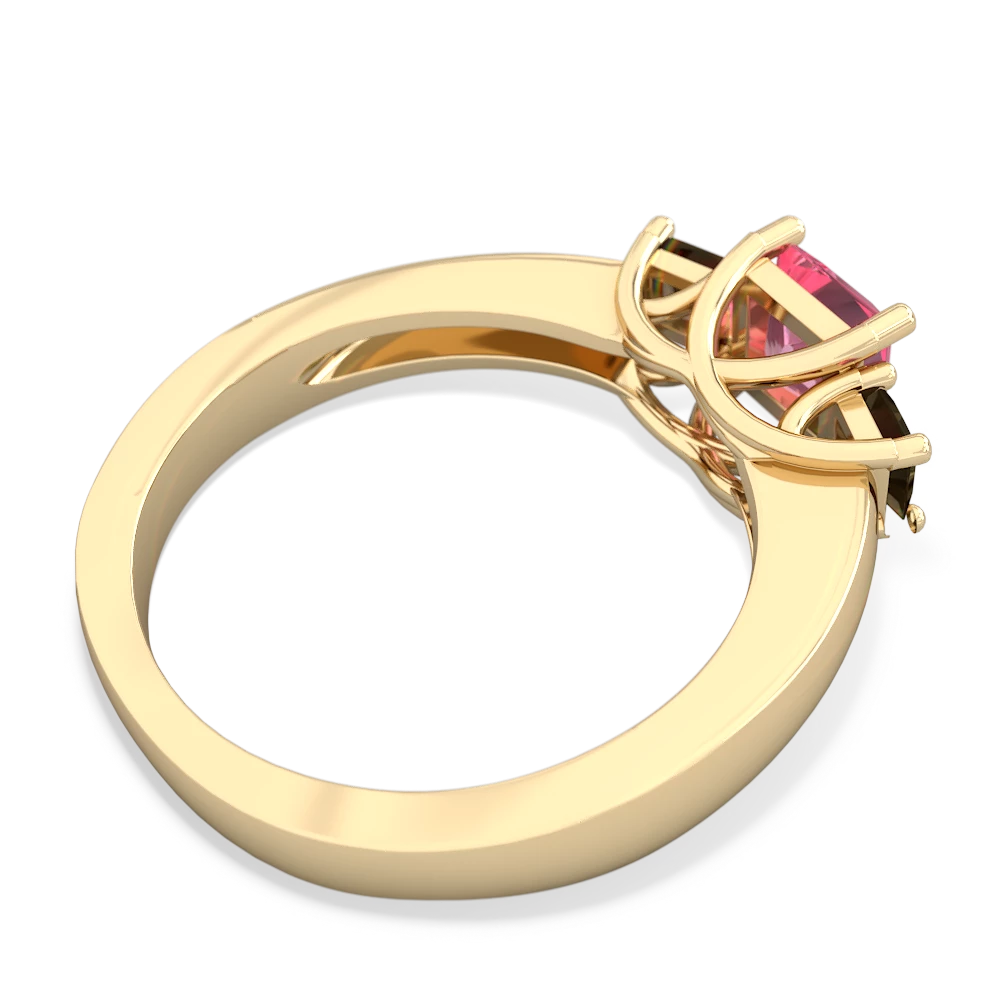 Lab Pink Sapphire Three Stone Trellis 14K Yellow Gold ring R4015