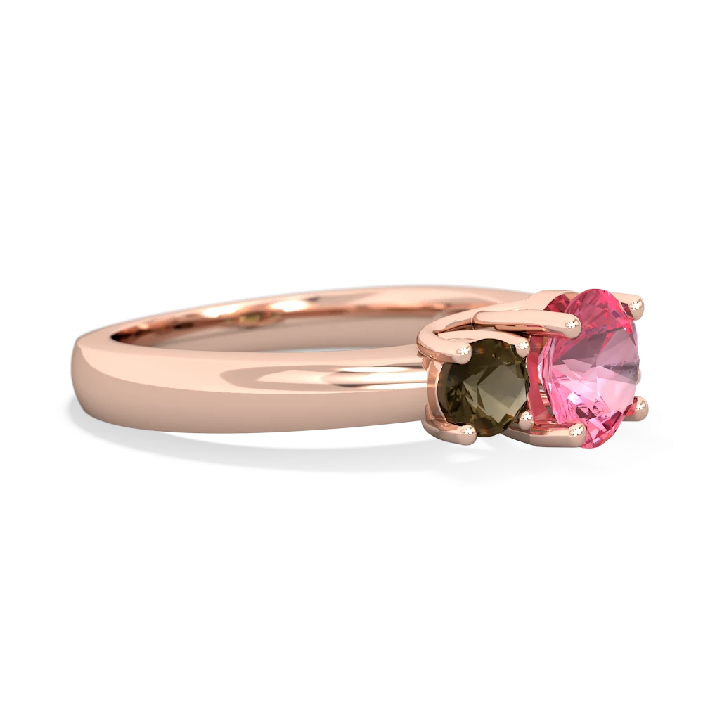 Lab Pink Sapphire Three Stone Round Trellis 14K Rose Gold ring R4018