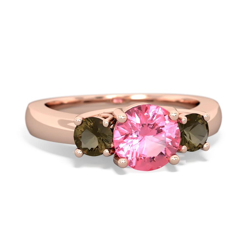 Lab Pink Sapphire Three Stone Round Trellis 14K Rose Gold ring R4018